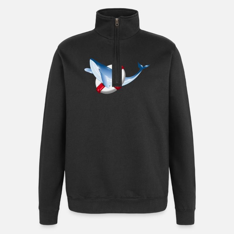 leuchtend blauer Wal Fisch mit Rettungsring - Quarter-Zip-Sweatshirt - Schwarz
