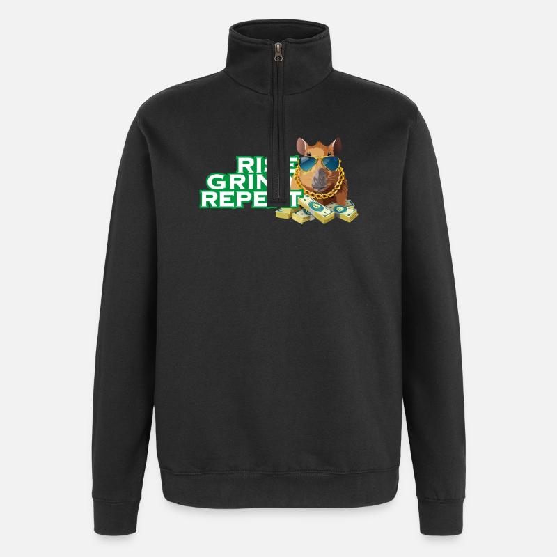 Rise, Grind, Repeat - Capybara Hustle motivation - Quarter-Zip Sweatshirt - black