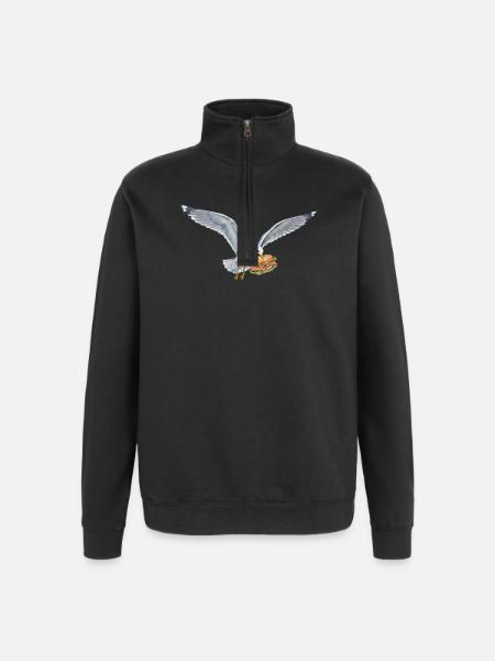 Funny Seagull Steals Fish Rolls Beach - Quarter-Zip Sweatshirt - black