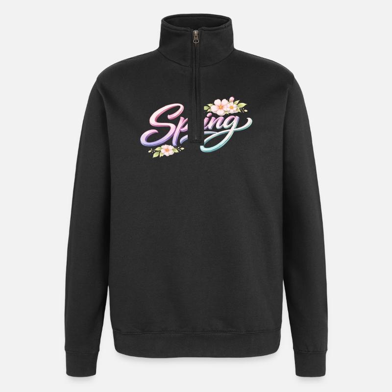 Spring lettering with flowers - Quarter-Zip Sweatshirt - black