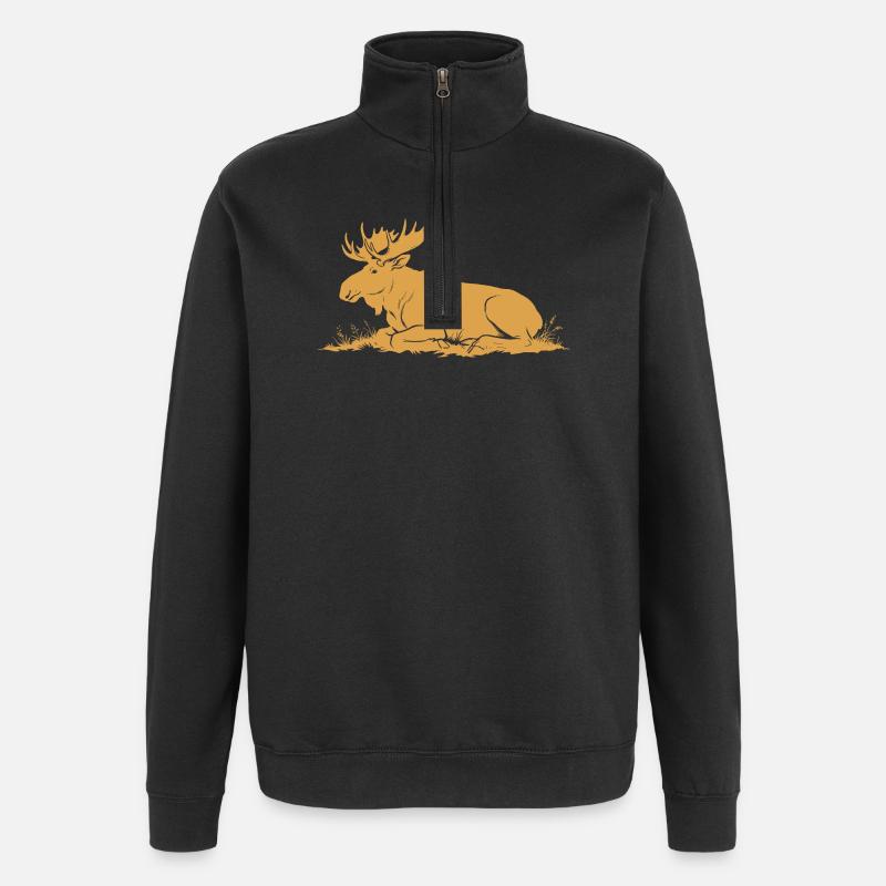 Elch - Quarter-Zip-Sweatshirt - Schwarz