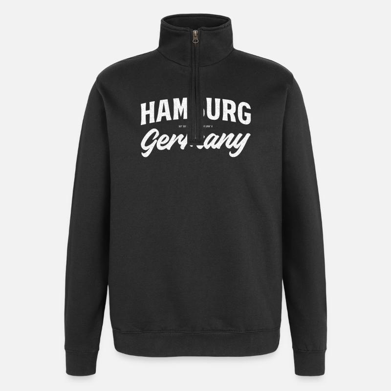 Hamburg Block & Script Emblem - Quarter-Zip Sweatshirt - black