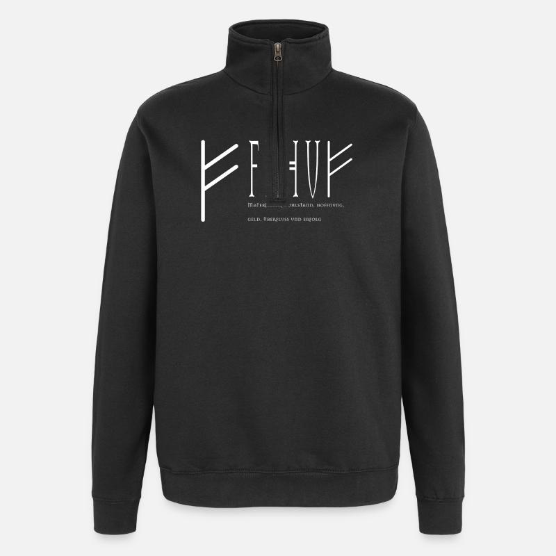 Fehu lettering design white - Quarter-Zip Sweatshirt - black