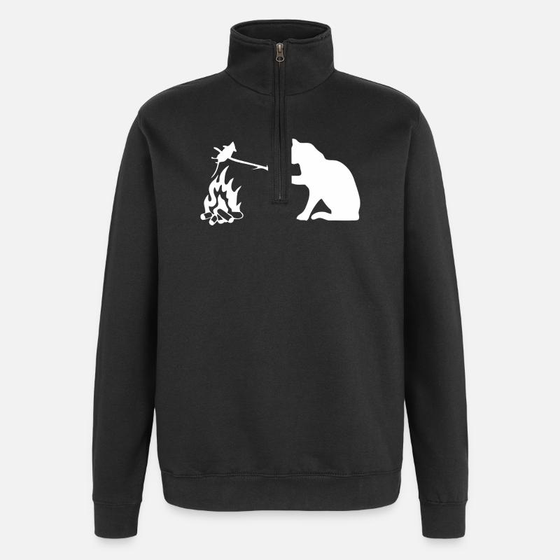 Silent Observer Cat by Campfire - Quarter-Zip Sweatshirt - black