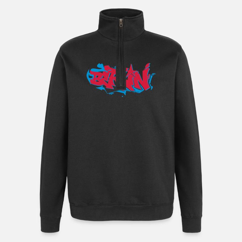 Berliner Graffiti Skyline - Quarter-Zip-Sweatshirt - Schwarz