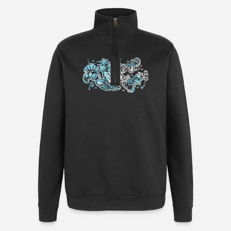 Blue Flower Pattern - Quarter-Zip Sweatshirt - black