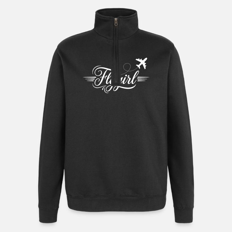 Flygirl Script mit Flugzeug-Schnörkel - Quarter-Zip-Sweatshirt - Schwarz