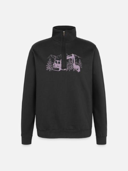 Bagger Silhouette Baugeräteführer Arbeit - Quarter-Zip-Sweatshirt - Schwarz