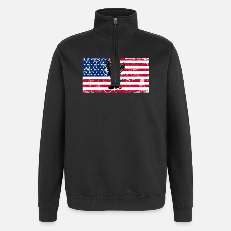 Freiheitsadler über US Flagge - Quarter-Zip-Sweatshirt - Schwarz