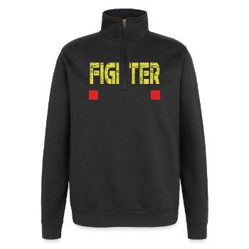 Base de texte FIGHTER - Sweat à zip 1/4 - noir - Devant - AI Model Female 172 light (172cm) & AI Model Male 178 dark (178cm)
