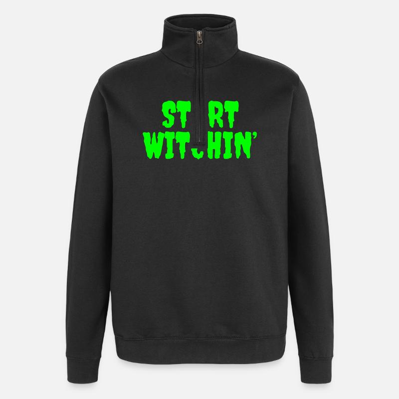 Vibrant Green Witching Start Phrase - Quarter-Zip Sweatshirt - black