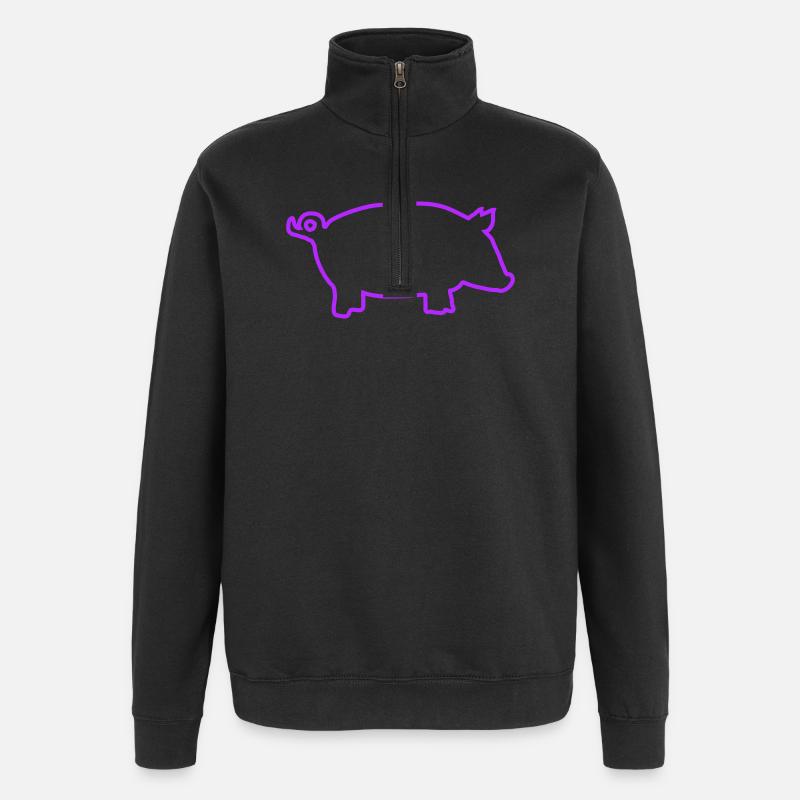 Illustration de contour de cochon néon - Sweat à zip 1/4 - noir