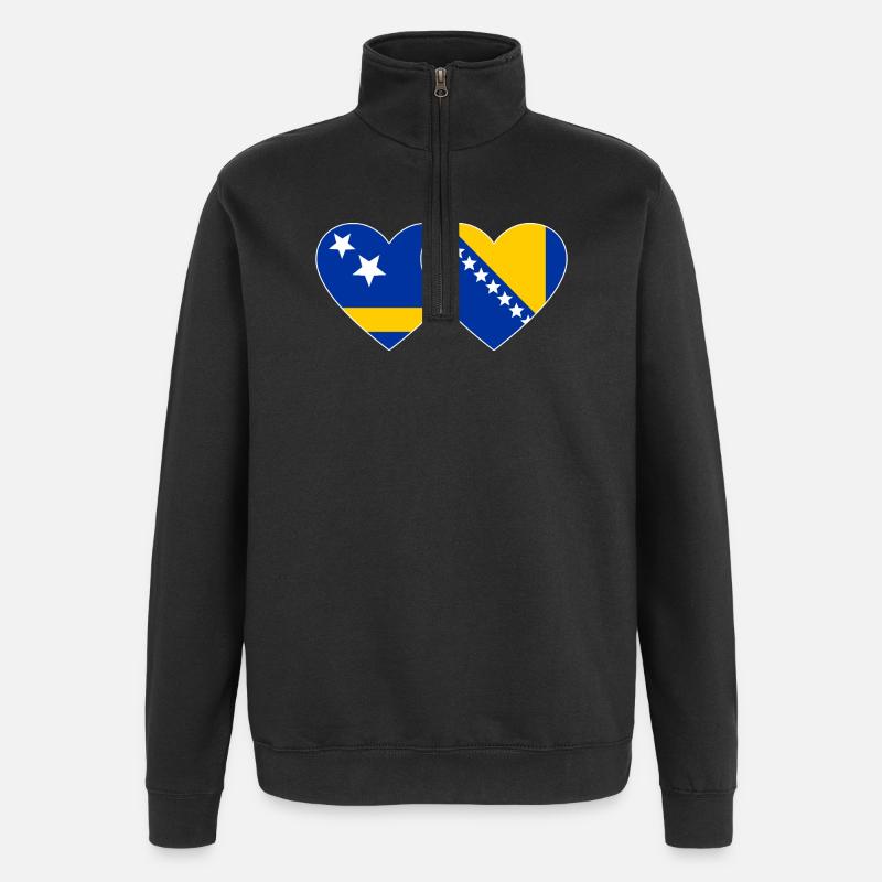 Curaçao_Bosnien_Flagge_Herz - Sweat à zip 1/4 - noir