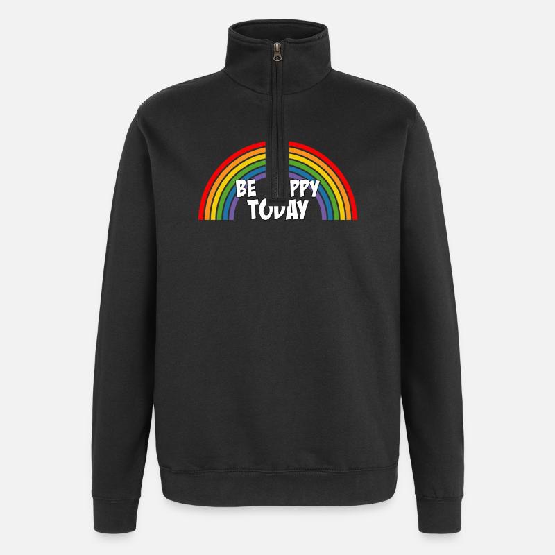 Regenbogen be happy today white - Quarter-Zip-Sweatshirt - Schwarz