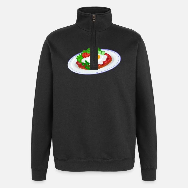 Traditionelles Englisches Frühstück - Quarter-Zip-Sweatshirt - Schwarz