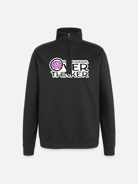 Professional Overthinker Funny Brooding Anxiety Logo - Quarter-Zip Sweatshirt - black