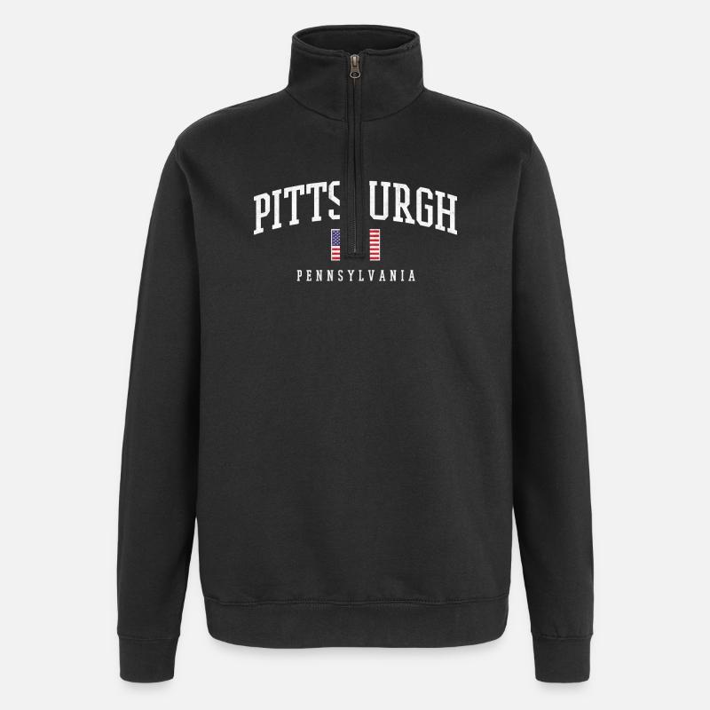 Pittsburgh Arc with Flag - Quarter-Zip Sweatshirt - black