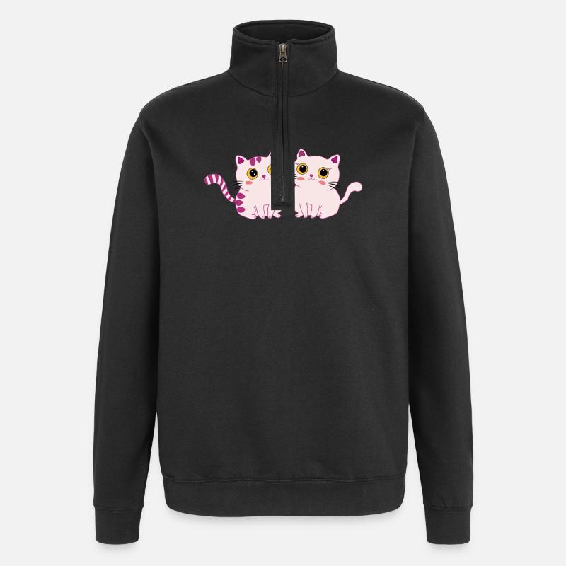 chats mignons - Sweat à zip 1/4 - noir