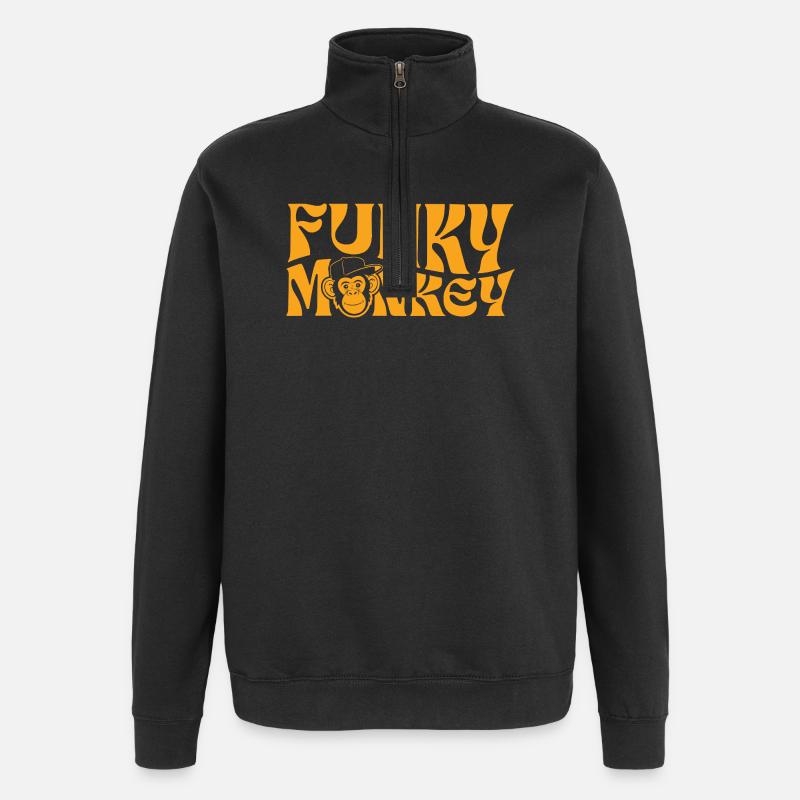 Funky Monkey Retro-Typografie - Quarter-Zip-Sweatshirt - Schwarz
