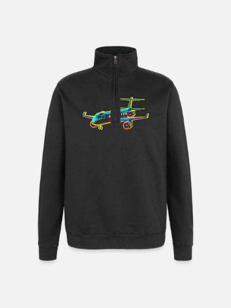 Flugzeug Comic Stil - Quarter-Zip-Sweatshirt - Schwarz
