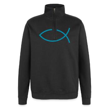 Jésus poisson Ichthys poisson poisson poisson - Sweat à zip 1/4 - noir - Devant - AI Model Female 172 light (172cm) & AI Model Male 178 dark (178cm)