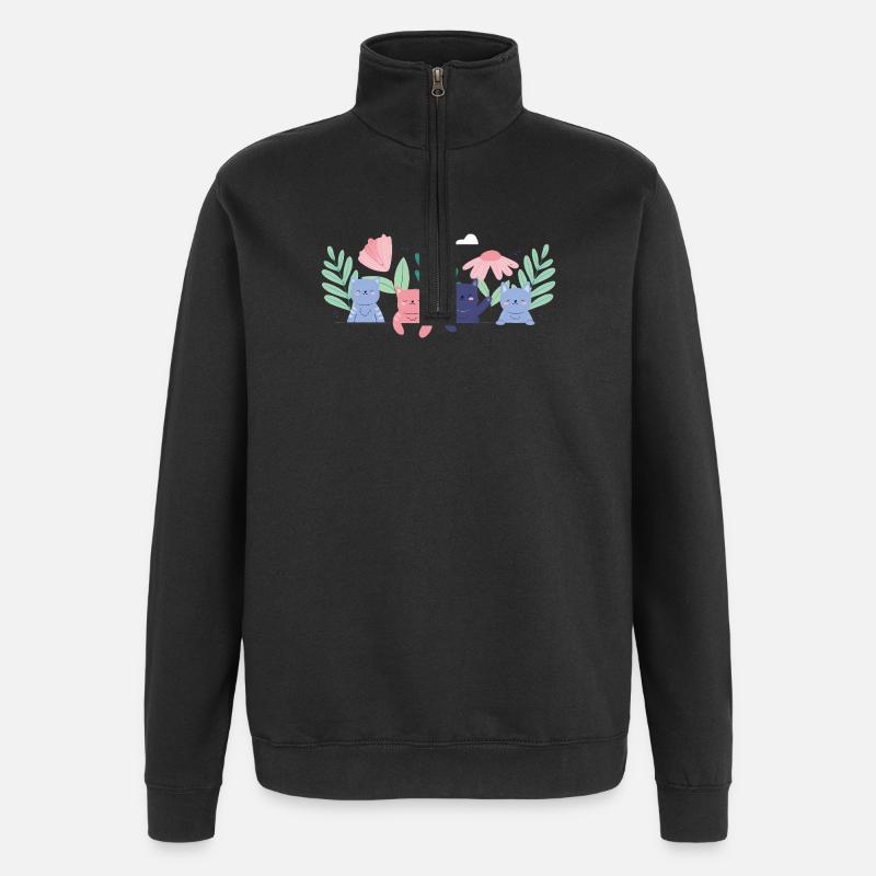 Illustration de jardin de chat fantaisiste - Sweat à zip 1/4 - noir