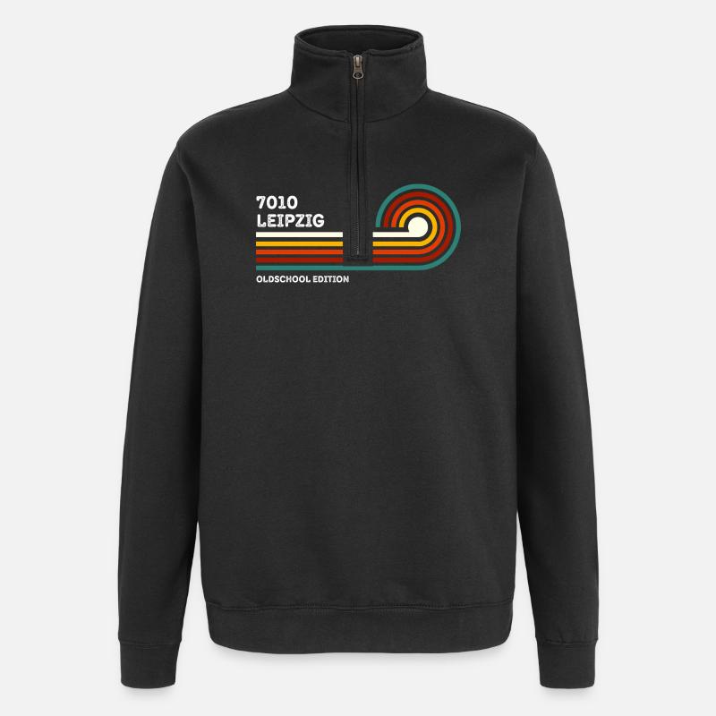 Leipzig Retro Shirt 7010 Postal Code Vintage - Quarter-Zip Sweatshirt - black