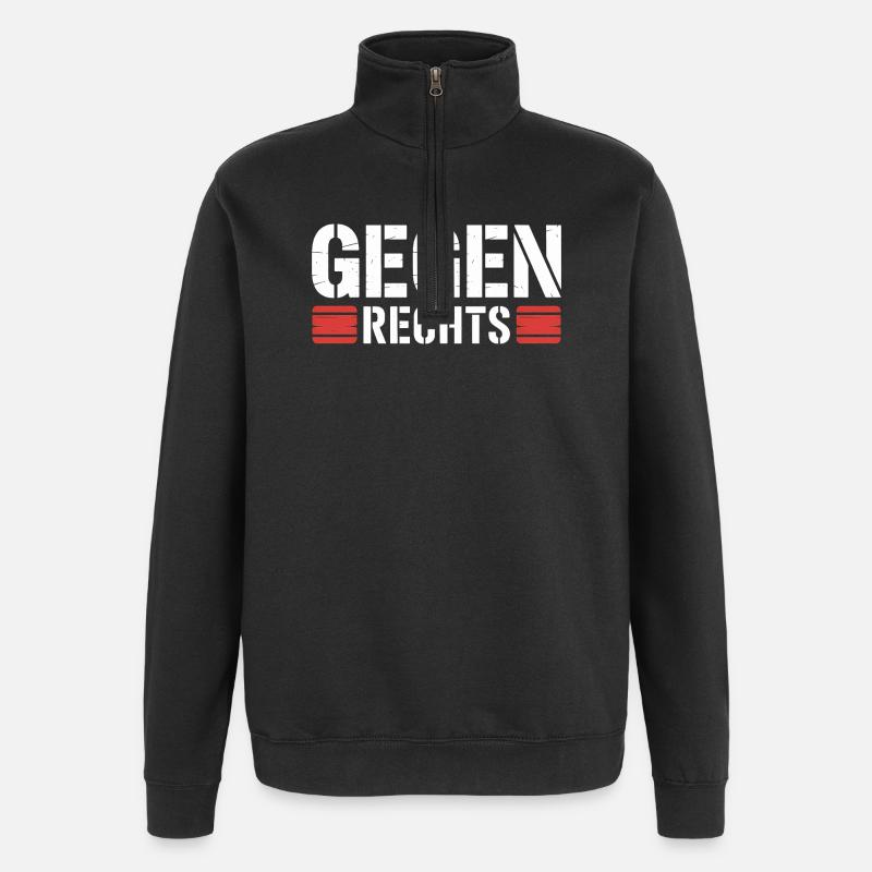 Contre la droite - Slogan drôle Antifa - Sweat à zip 1/4 - noir