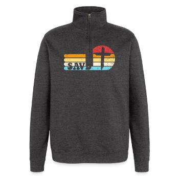Erlöstes Kreuz Retro-Bibel Christlicher Glaube Jes - Quarter-Zip-Sweatshirt - Anthrazit - Vorne - AI Model Female 172 light (172cm) & AI Model Male 178 dark (178cm)