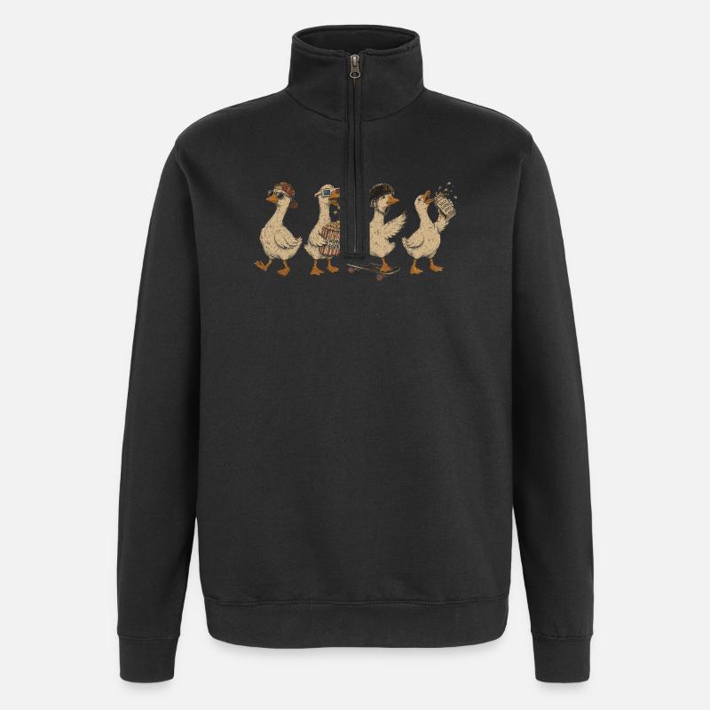 Retro-Quak: Skateboard-Quacks - Quarter-Zip-Sweatshirt - Schwarz
