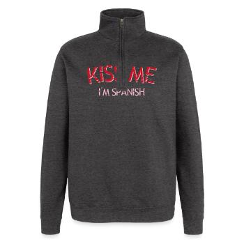 Embrasse-moi Baiser espagnol - Sweat à zip 1/4 - charbon - Devant - AI Model Female 172 light (172cm) & AI Model Male 178 dark (178cm)