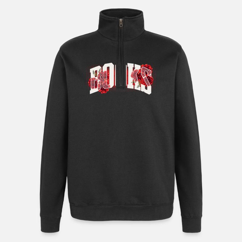 Blutrote Blumen Typo - Quarter-Zip-Sweatshirt - Schwarz