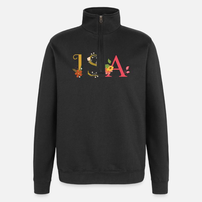 ISA Name mit Blumen geschmückt - Quarter-Zip-Sweatshirt - Schwarz