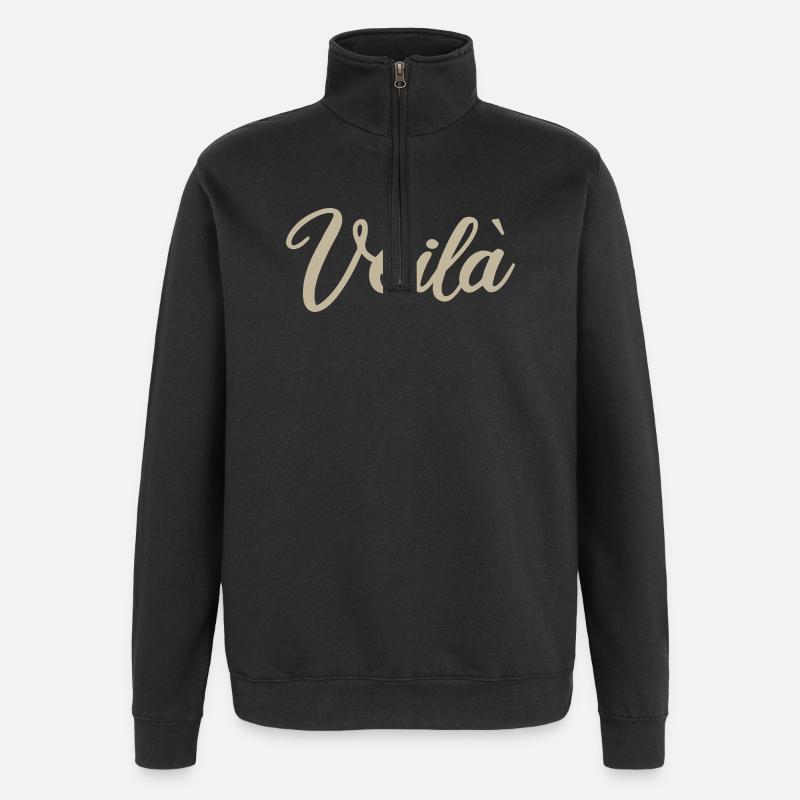 Voila Handlettered Script Design - Quarter-Zip Sweatshirt - black