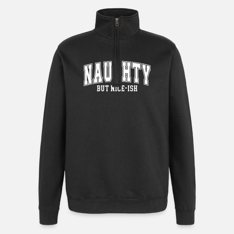 Naughty but Nice-ish – Retro Lettering - Quarter-Zip Sweatshirt - black