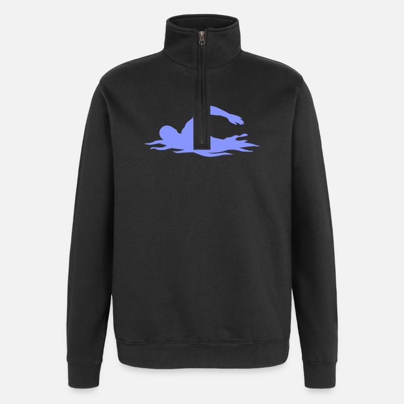 Swimming Silhouette Over Waves - Quarter-Zip Sweatshirt - black