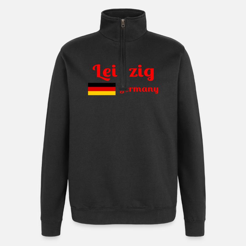 Leipzig, Allemagne- Imprimés élégants - Sweat à zip 1/4 - noir