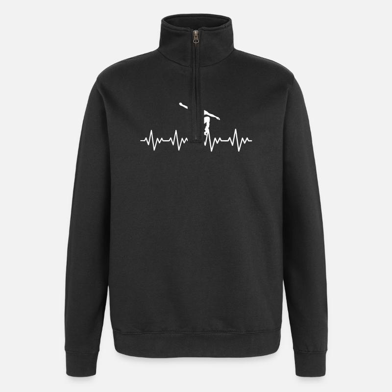 Skateboarder EKG Herzschlag - Quarter-Zip-Sweatshirt - Schwarz