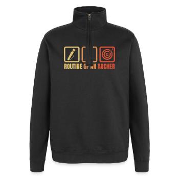 Bogensport Routine - Quarter-Zip-Sweatshirt - Schwarz - Vorne - AI Model Female 172 light (172cm) & AI Model Male 178 dark (178cm)