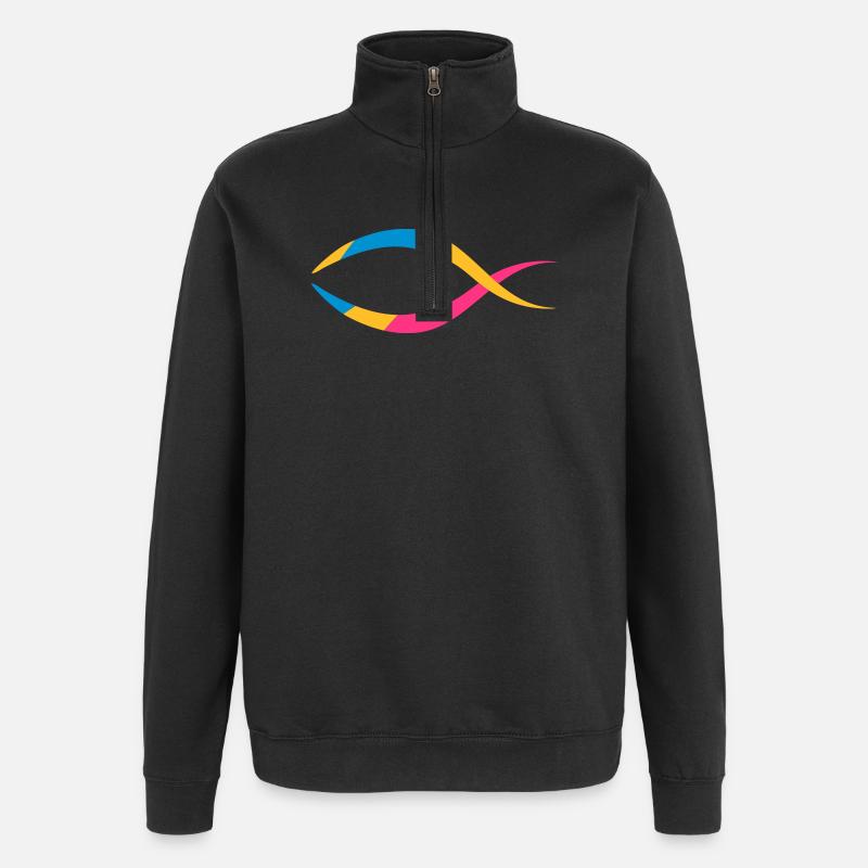 le poisson comme un symbole chrétien - Sweat à zip 1/4 - noir