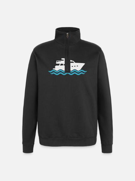 Yacht Silhouette Motorboot - Quarter-Zip-Sweatshirt - Schwarz