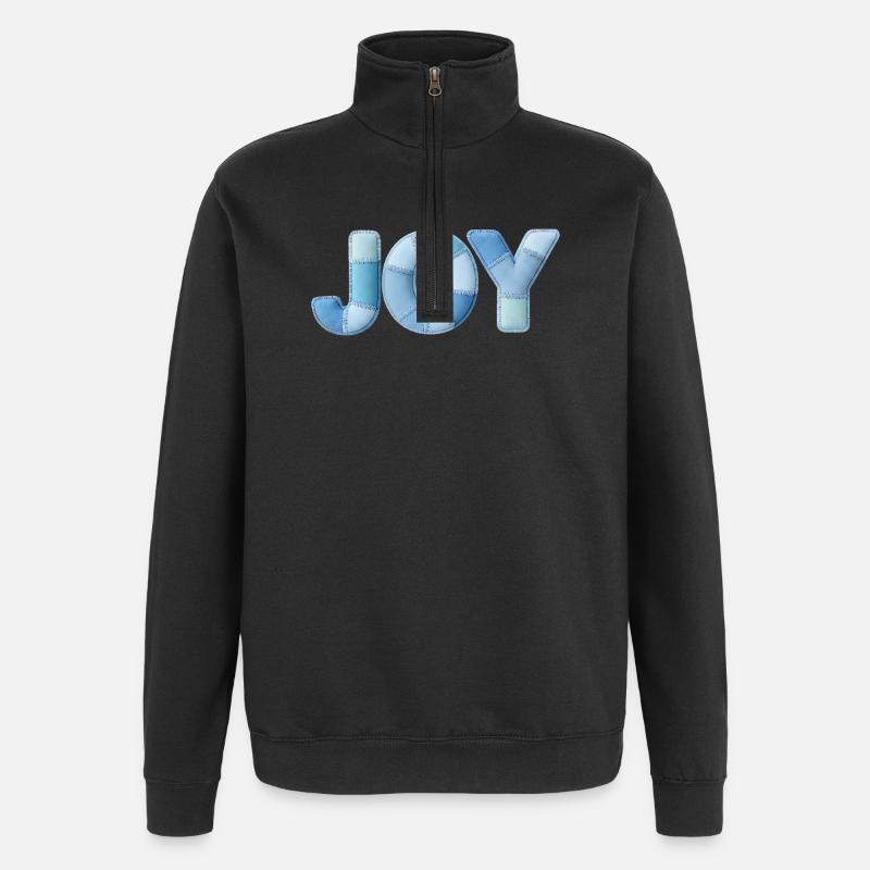 Lettrage Joyeuse en patchwork bleu - Sweat à zip 1/4 - noir