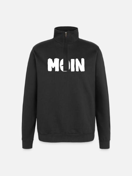 Mondsilhouette mit Pinguin - Quarter-Zip-Sweatshirt - Schwarz