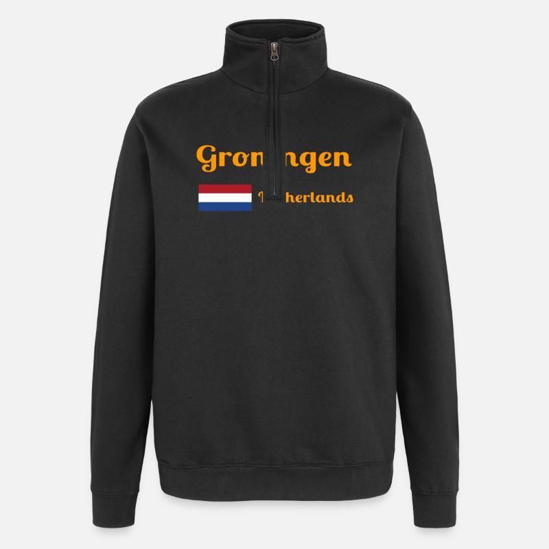 Groningue, Pays-Bas - Imprimés élégants - Sweat à zip 1/4 - noir