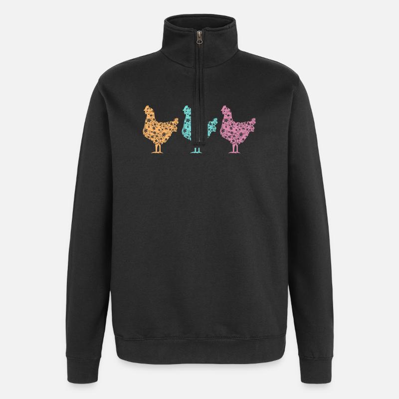 Pastel Chickens Silhouettes Pattern - Quarter-Zip Sweatshirt - black