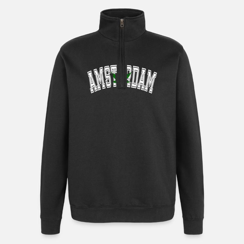 Amsterdam design with cannabis leaf - Quarter-Zip Sweatshirt - black
