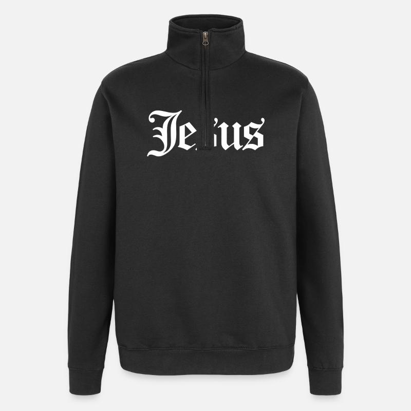 Jesus in white gothic lettering - Quarter-Zip Sweatshirt - black