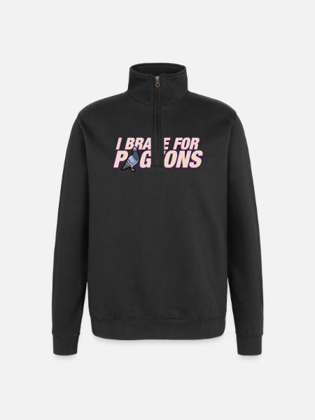 I brake for pigeons - Quarter-Zip Sweatshirt - black