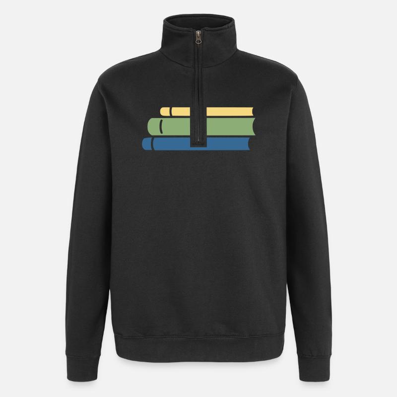 Bücherstapel Bunt Flat Design - Quarter-Zip-Sweatshirt - Schwarz
