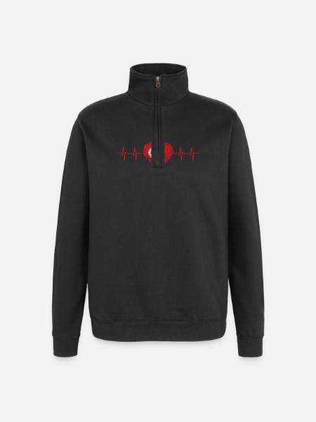 Heartbeat with Turkish flag - Quarter-Zip Sweatshirt - black